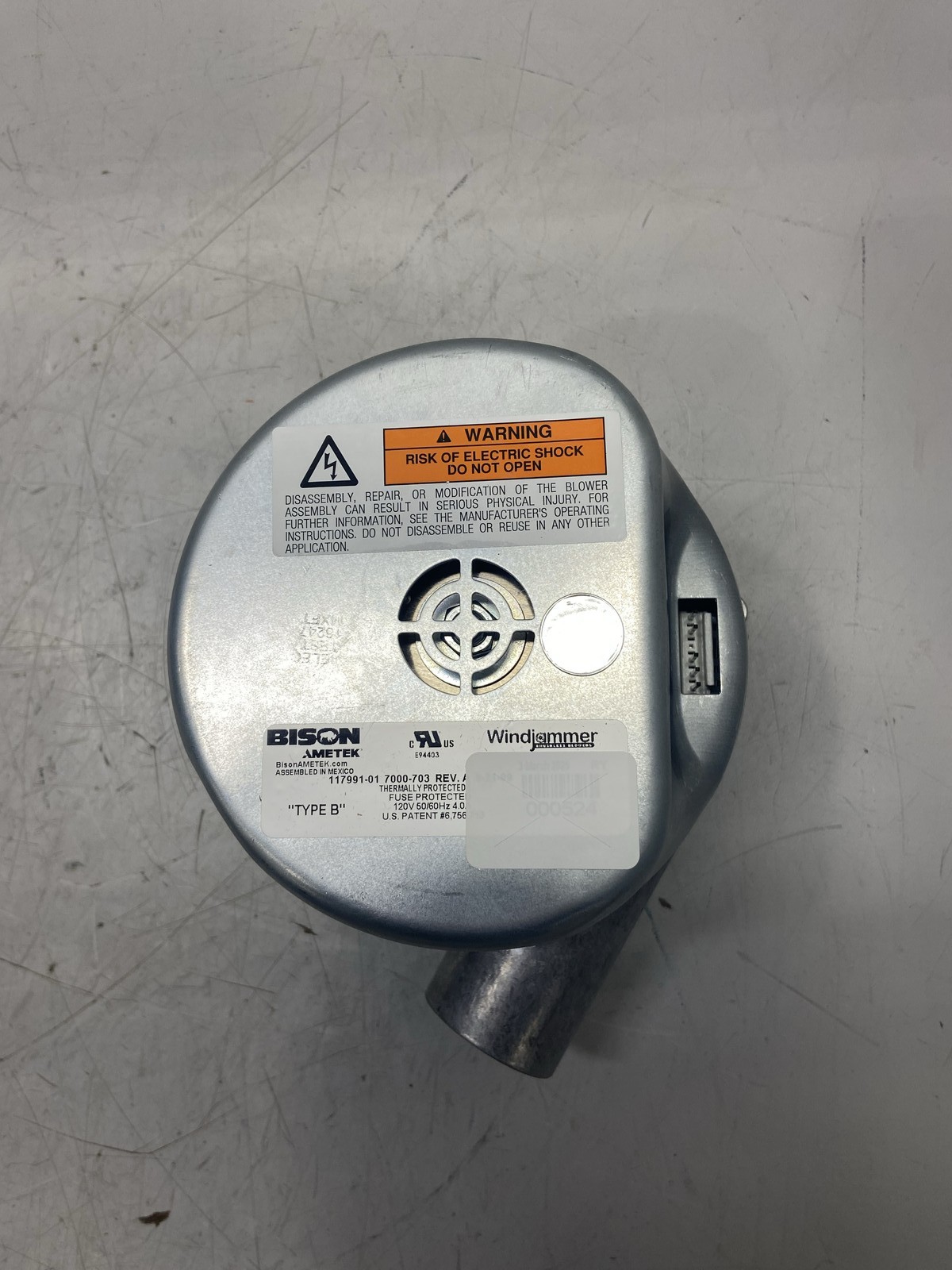 Ametek Windjammer Brushless Blower 5.7″ 120VAC 99CFM 29″ H2O Bypass 117991-01
