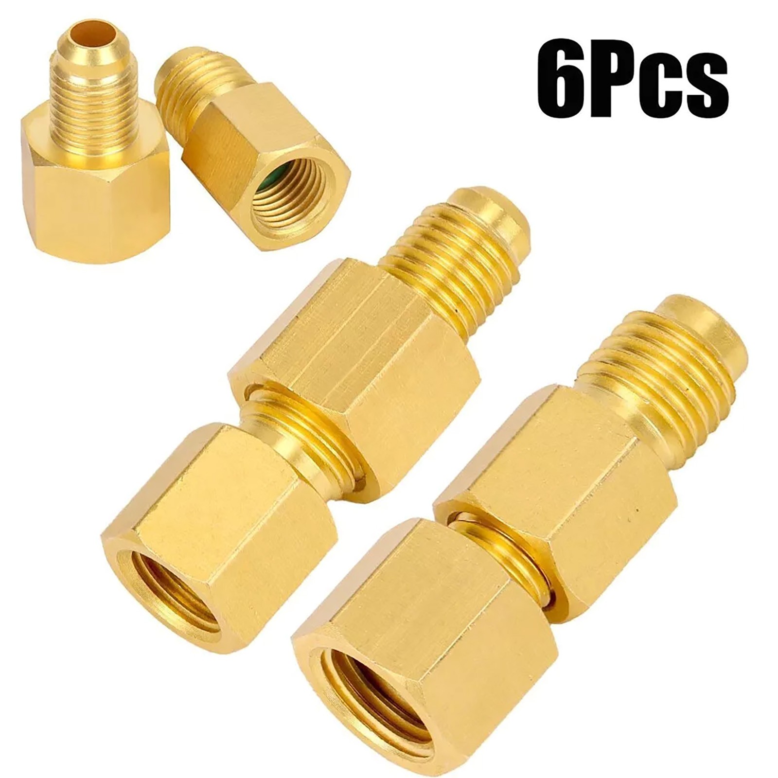 6PCS Brass Refrigerant Tank Adapters R134A to R12 Fitting Adapter for AC Systems
