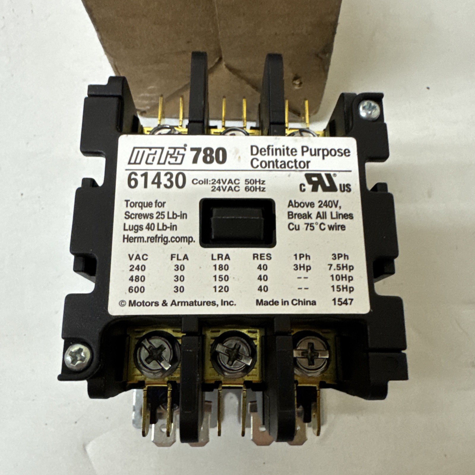 MARS 780 61430 Definite Purpose Contactor 24VAC