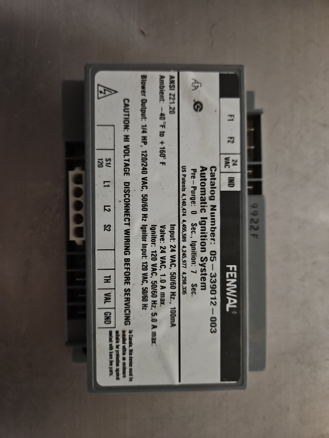 FENWAL 05-339012-003 Automatic Ignition Systems Control Module