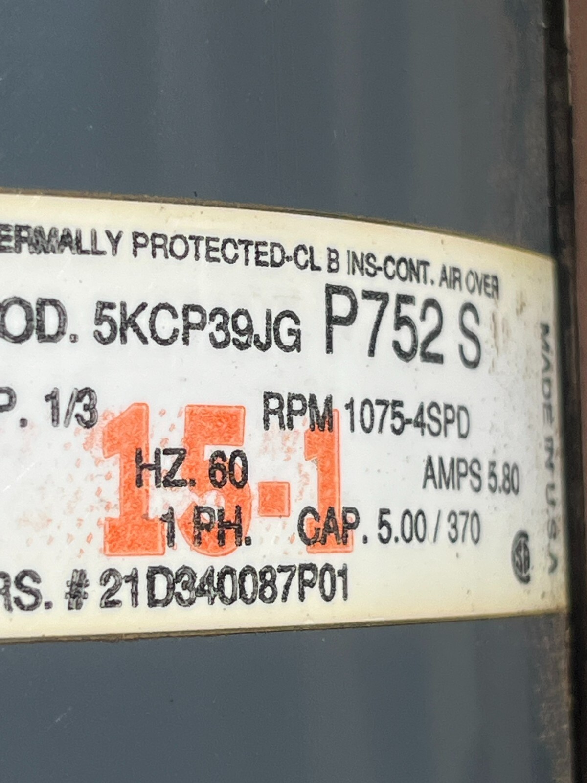 GE Motors 5KCP39JG752S 21D340087P01 1/3HP 115A 1075RPM 4SPEED 5KCP39JG P752S