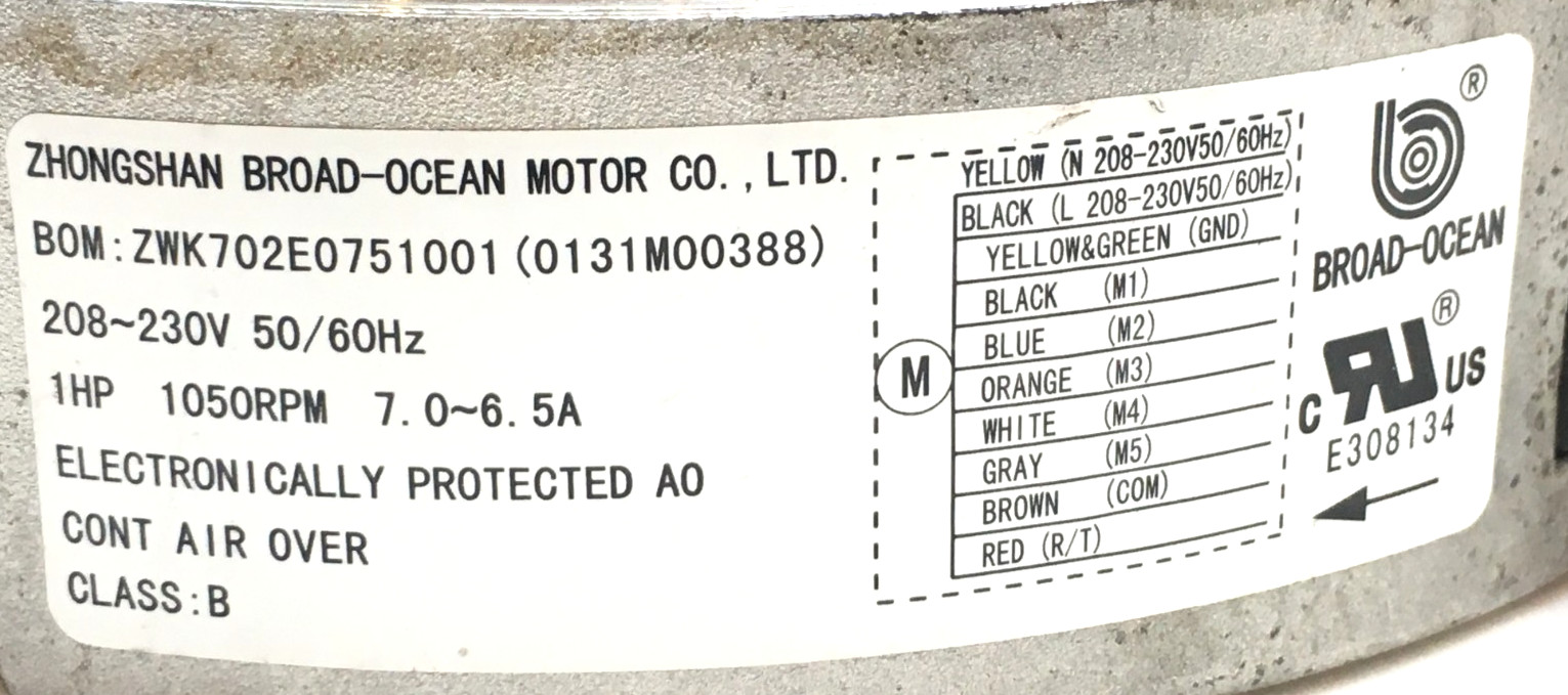 BROAD-OCEAN ZWK702E0751001 ECM Module ONLY 1 HP 0131M00388 230V used #J264