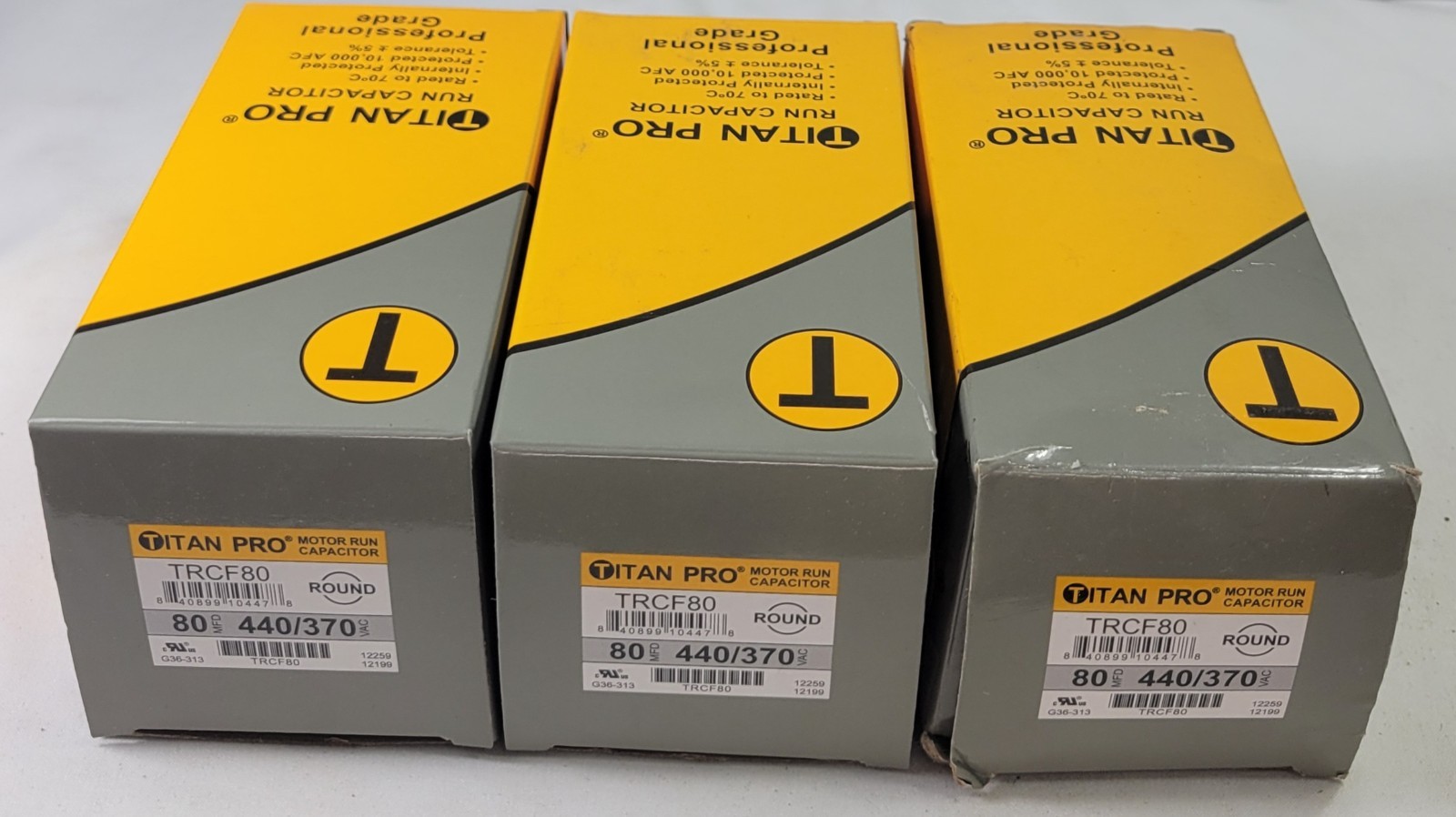 Titan Pro, TRCF80, Round Motor Run Capacitor, 80MFD 440-370 Volts (NEW) (3 Pack)