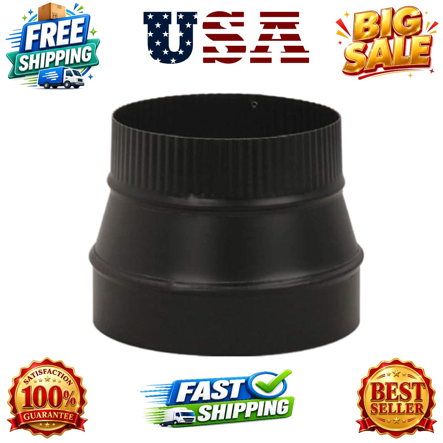 HDW/U S HA TV631515 7×6 BLK 24GA Reducer, No Size, Black