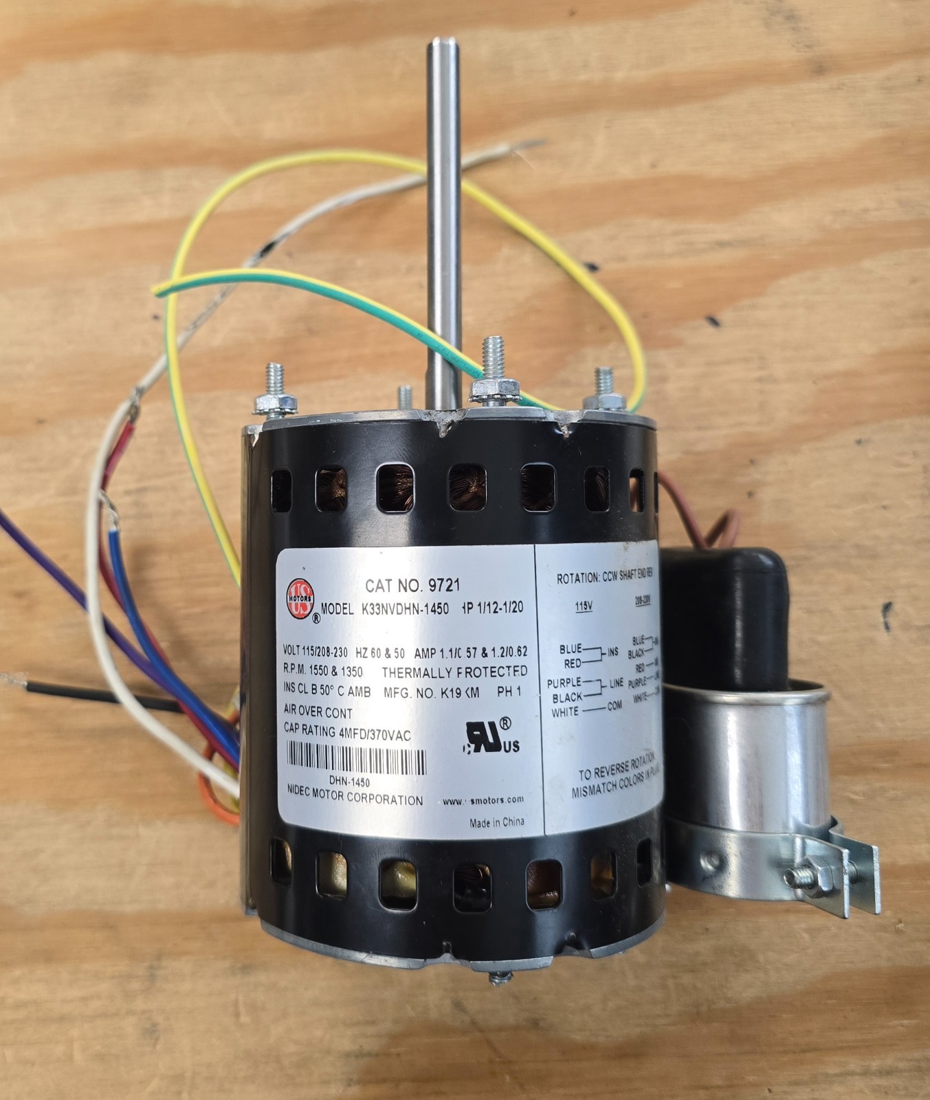 US Motors 9721 Refrigeration Fan Motor 1/12 HP 115/230V K33NVDHN-1450 Tested