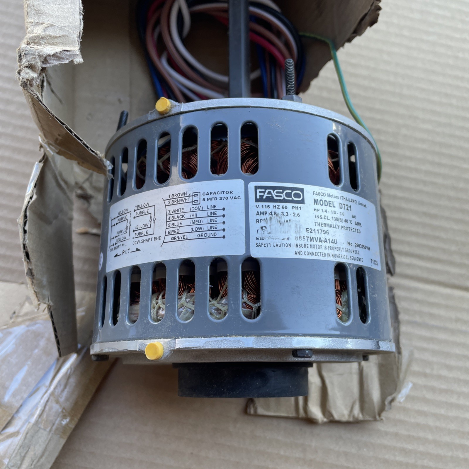 FASCO D721 Direct Drive Blower Motor: 1/4,1/5,1/6 HP , 3SP, Open Air-Over, 115 V