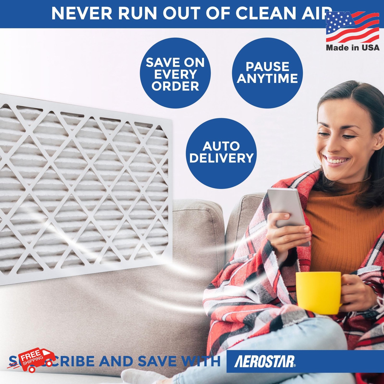 Aerostar 20x20x2 MERV 13 Air Filter, 6 Count, ACTUAL SIZE (19.50 x 19.50 x 1.75)