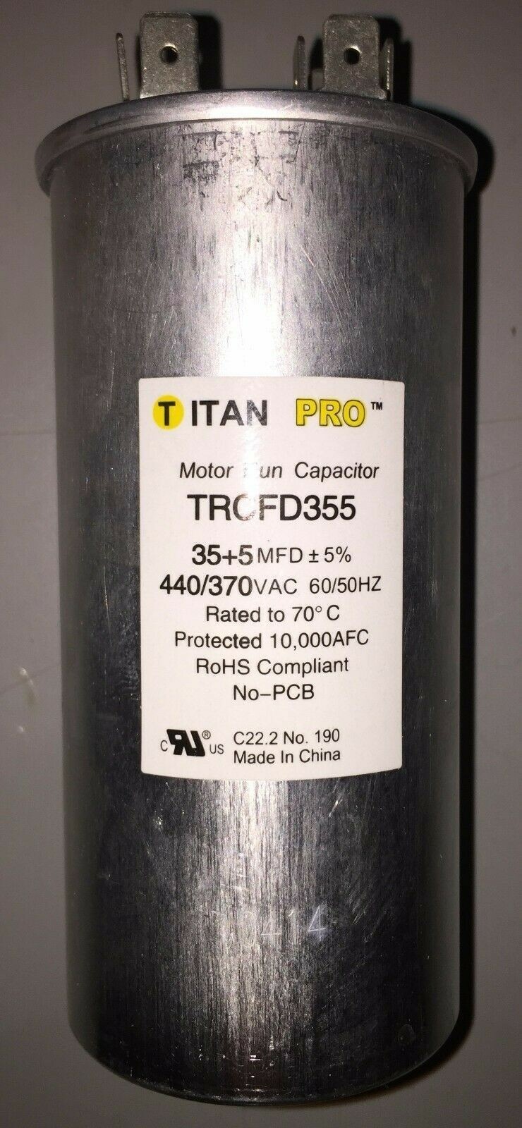 Titan Pro TRCFD355 35 5 MFD 440 370V Round Motor Run Capacitor (Bin: B)