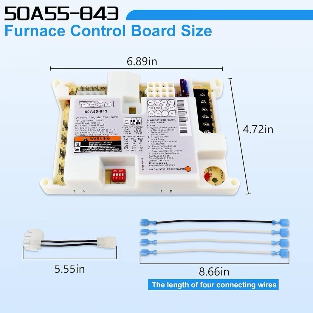 50A55-843 Furnace Control Board Integrated Fan Control 25VAC Harness Screws