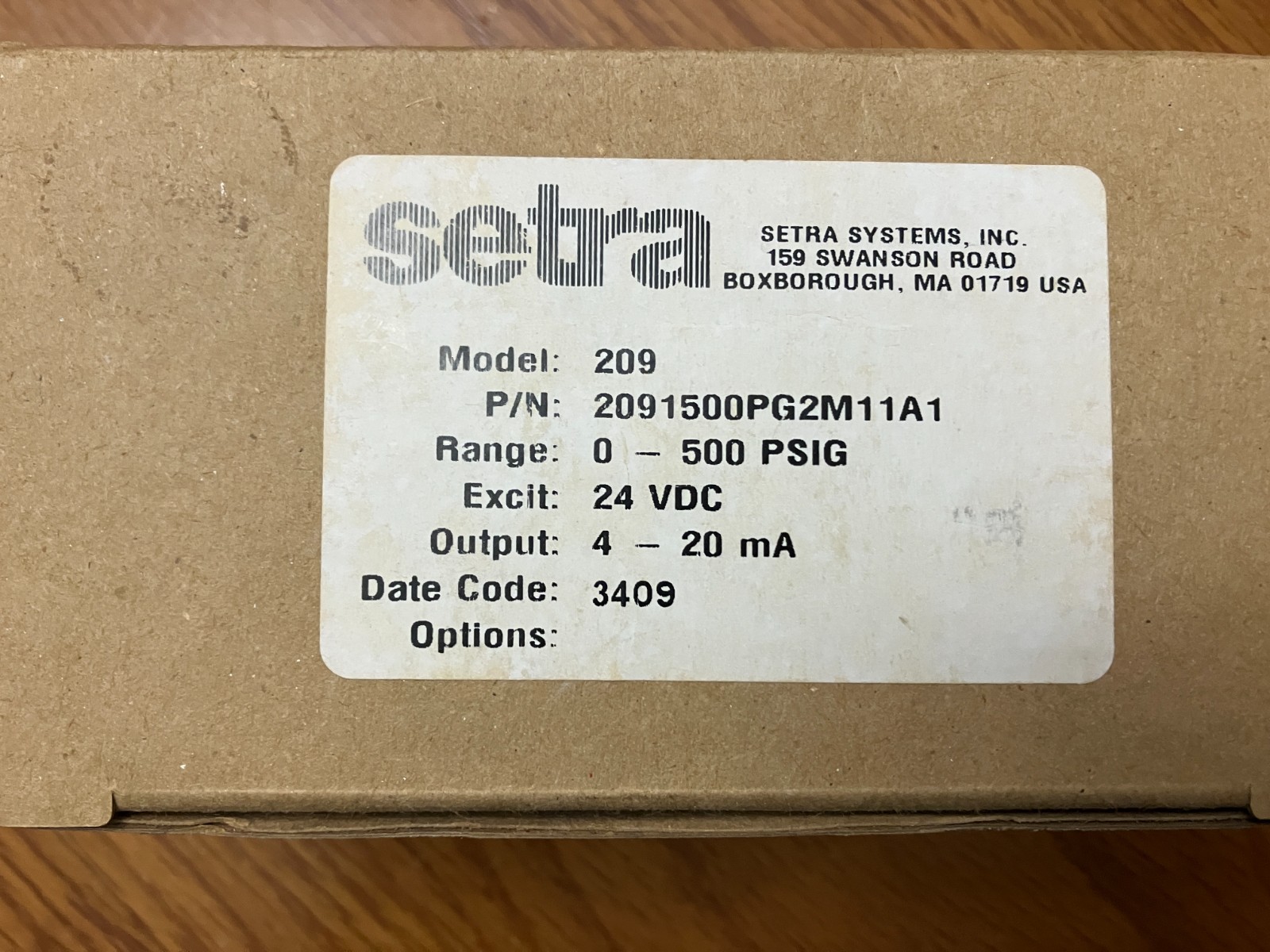 Setra 2091500PG2M11A1 209 Pressure Transducer, 0-500 PSIG, 1/4 NPT Male, 4-20 mA