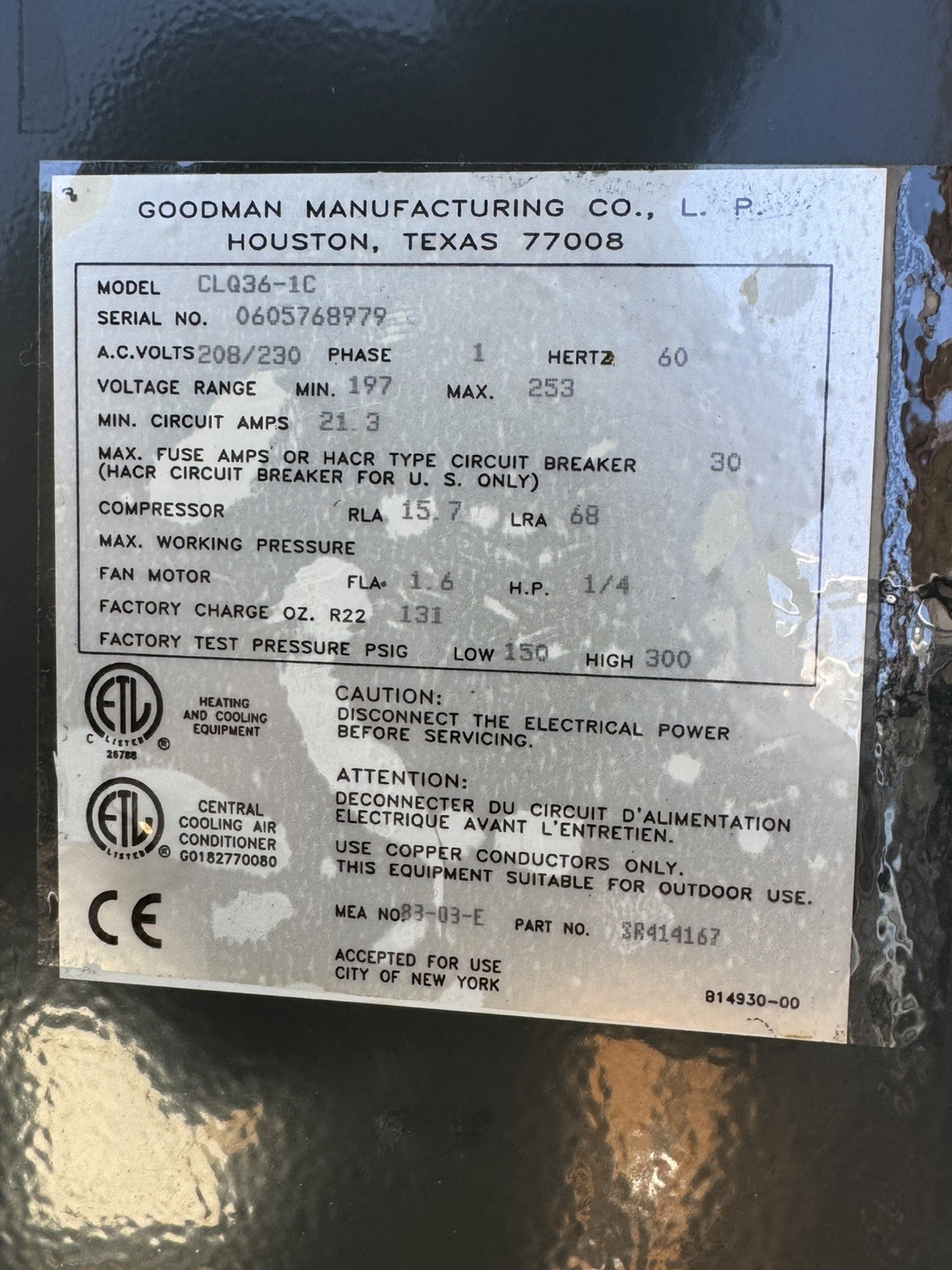 Copeland Scroll Compressor Model ZR28KA-PFV-130 208-230V 1PH R-22 NEW OLD STOCK