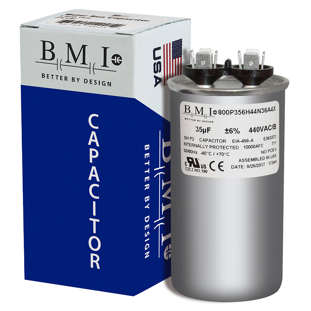 35 MFD x 370 / 440 VAC Round Run Capacitor BMI 800P356H44N36A4X Made in the USA