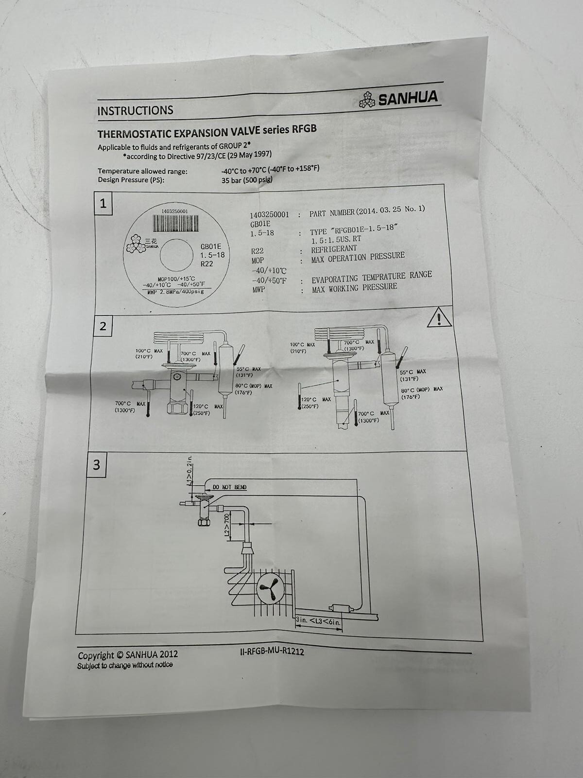 R134a Thermostatic Expansion Valve Sanhua In 1/4 Out 1/4 Solder 32023-1 RFG B04