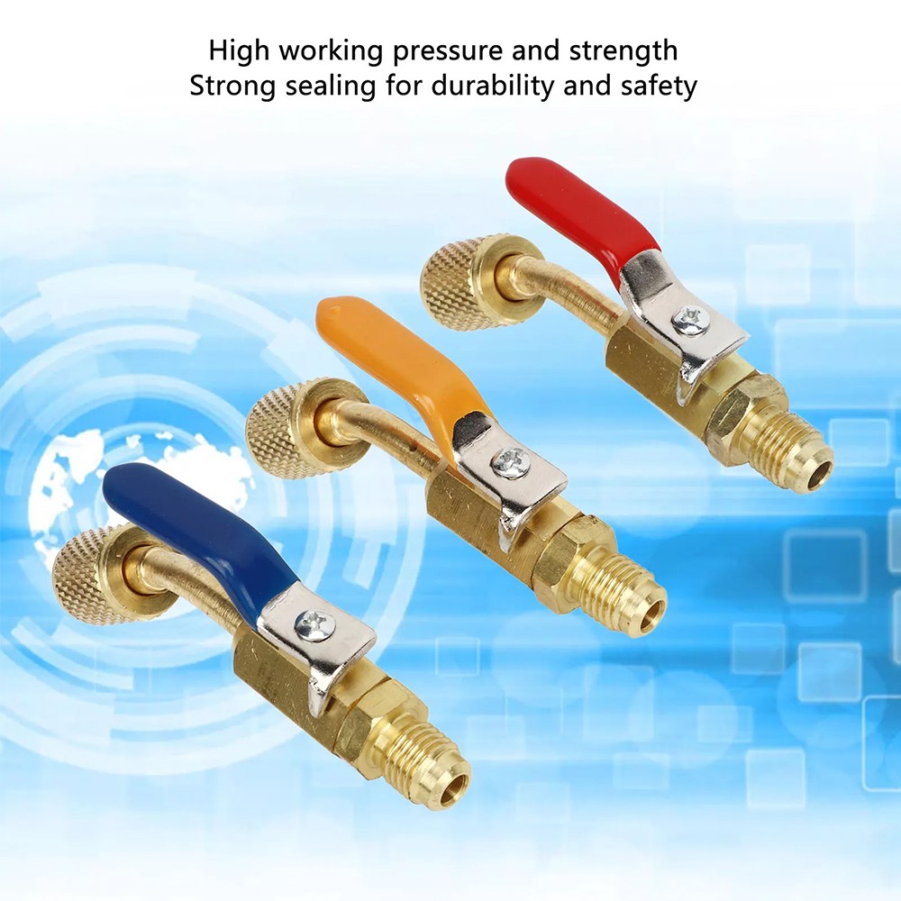 1/4“SAE Coolant Angled Small Ball Valve 3PCS Charging Hoses AC Refrigerant Tools