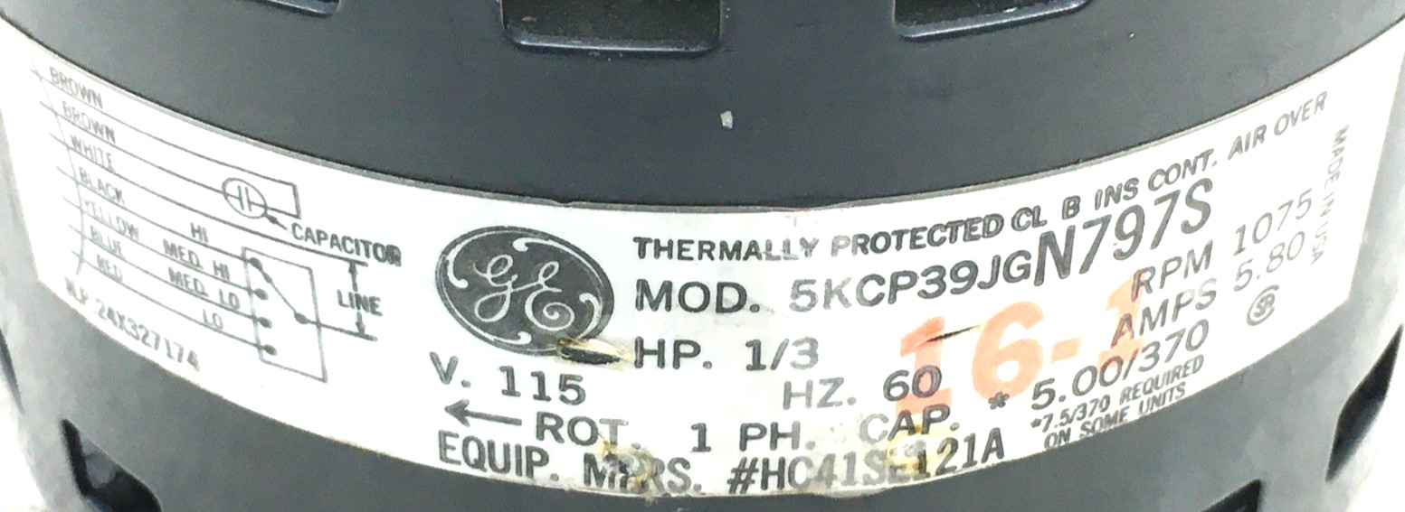 GE 5KCP39JGN797S Furnace Blower Motor 1/3HP 1075RPM 115V 1PH HC41SE121A #MB703