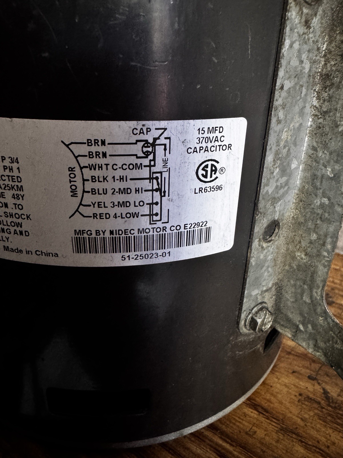 PROTECH K55HXDPZ-7023 HVAC Motor 115V 9.5A 1 Phase Thermally Protected Air Over