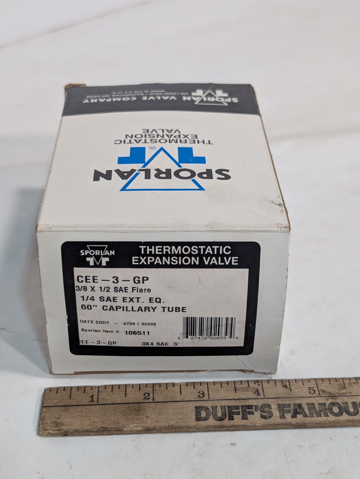 Sporlan CEE-3-GP thermostatic expansion valve, 3/8×1/2 SAE, 1/4 EQ, 60in cap