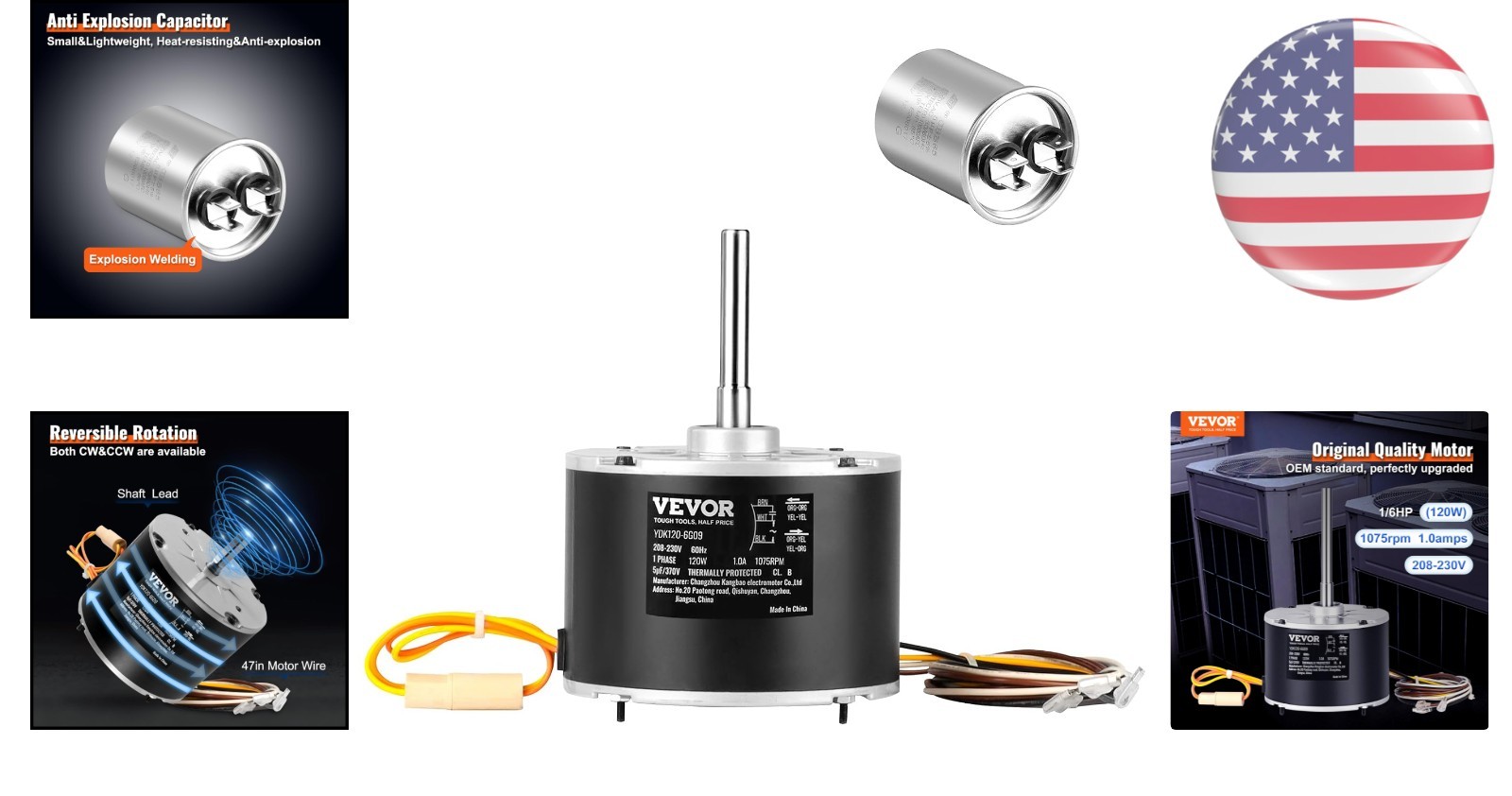 Upgrade Your AC: 1/6HP 1075RPM Condenser Motor with Auto Reversible Rotation