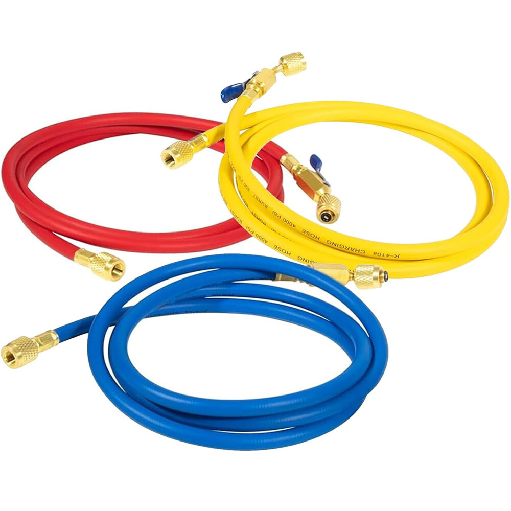 3Pack 29986 Plus II 1/4″ Red Blue Yellow Charging Hose Compact Ball Valve 72″