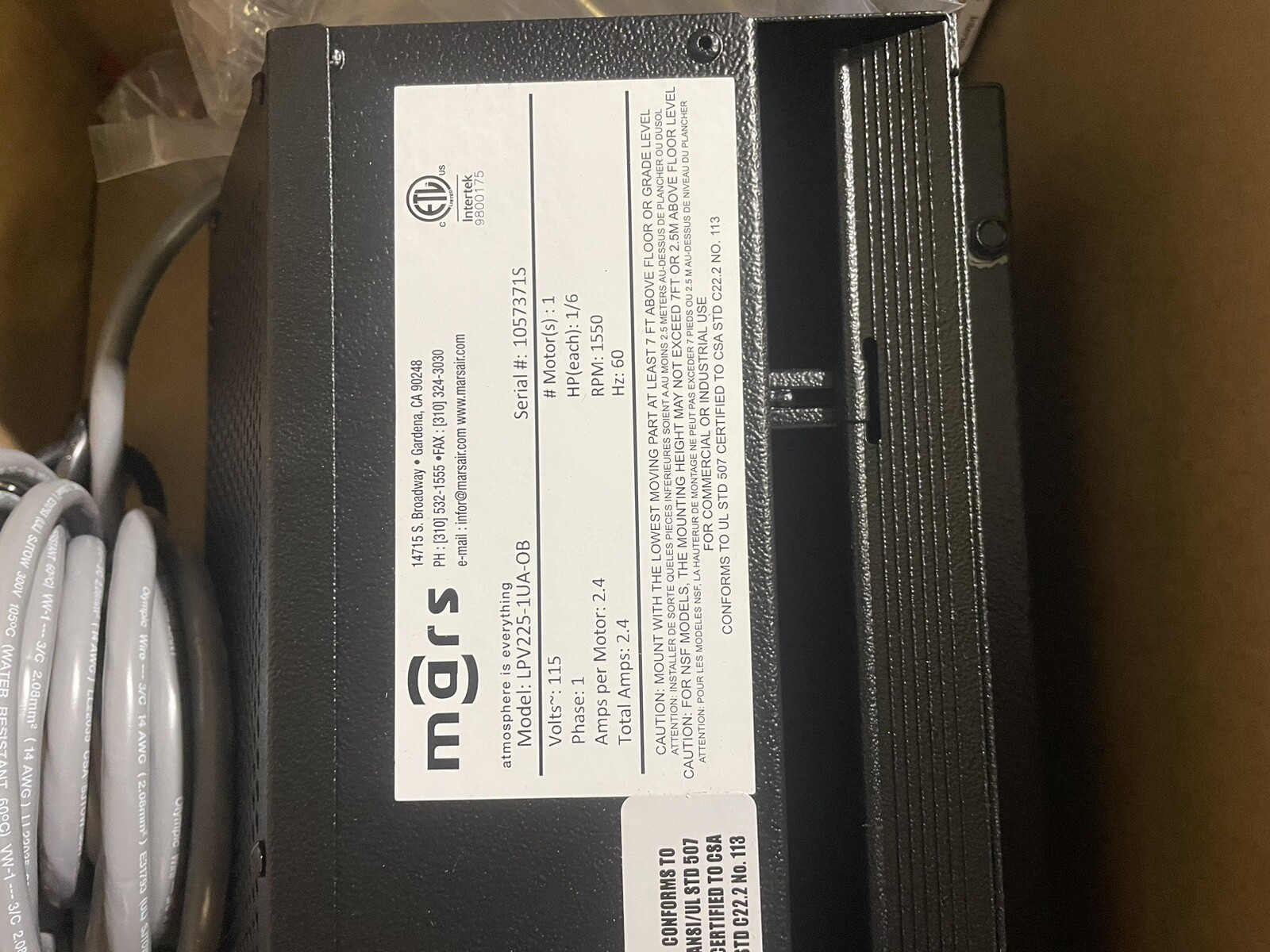 MARS LPV225-1UA-OB Air Curtain,Low Profile,2 Ft.