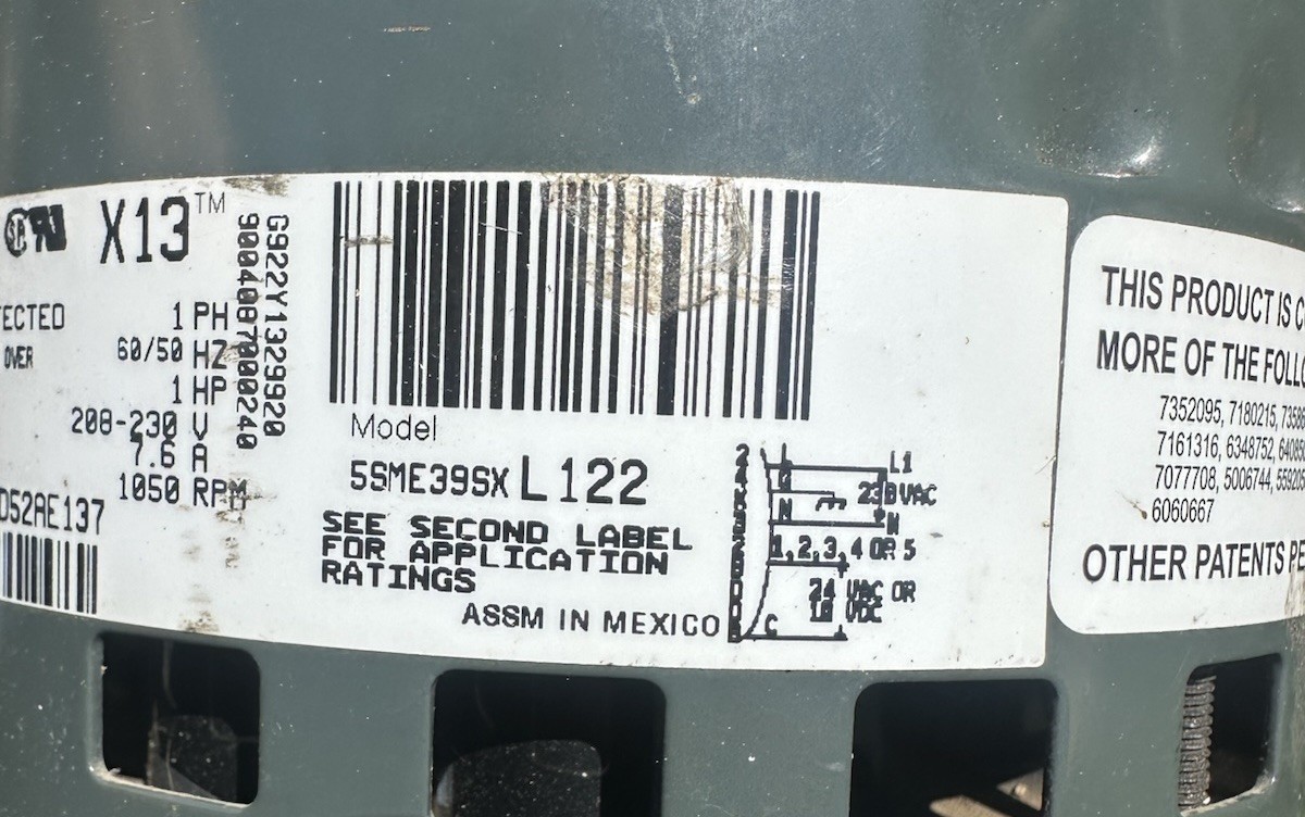 Genteq X13 1HP ECM Blower Motor 5SME39SXL122 HD52AE137 200-230V 1050RPM