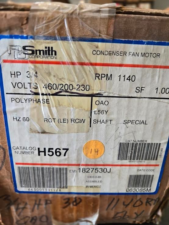 SMITH CENTURY 7-182753-01 H567 Motor 3/4HP 3PH 1140RPM 460-200/230V NEW $189