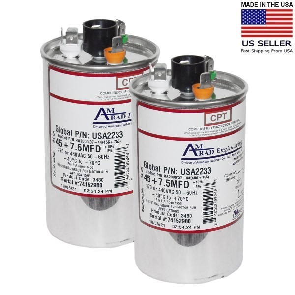 USA2233 45+7.5 uf/MFD 370-440 VAC volts AMRAD Dual Run Capacitor 50/60 Hz Lot-2