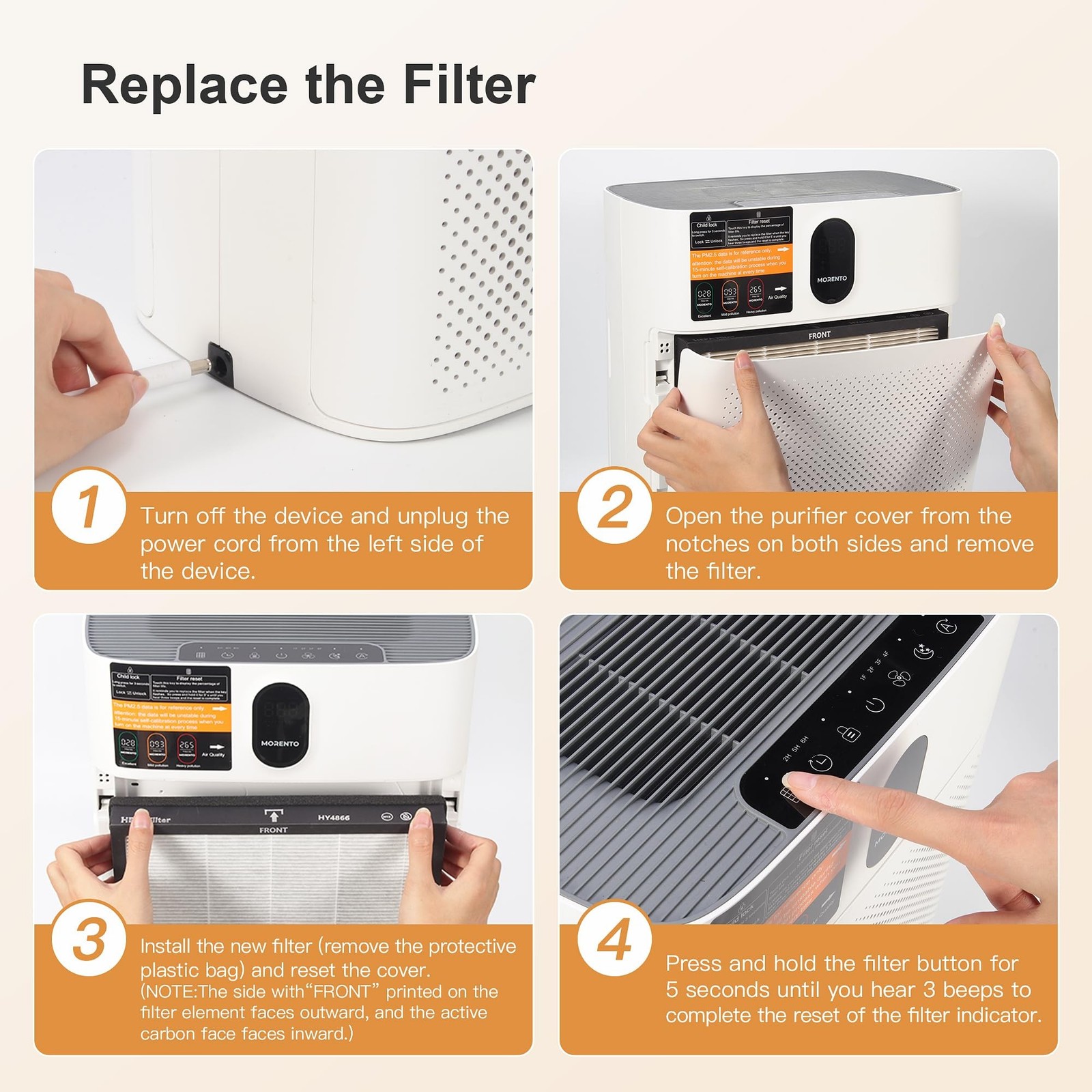 MORENTO 2 Pack HY4866 Genuine Air Purifier Replacement Filter for HY4866 Air …