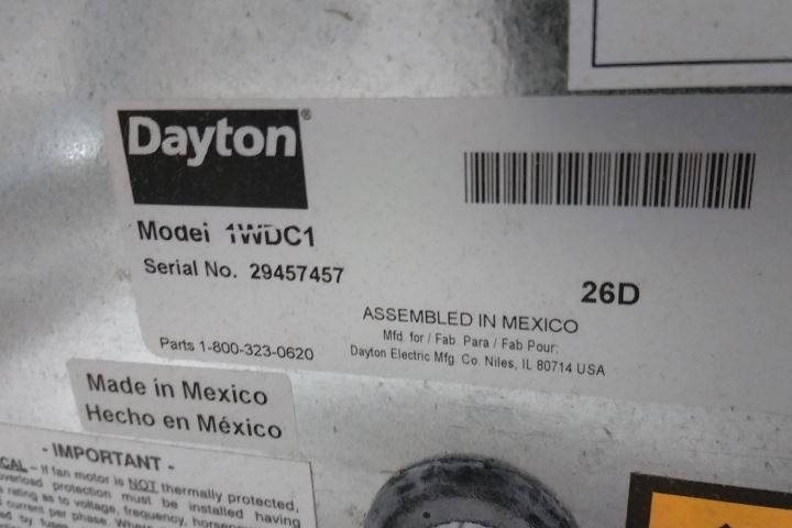 Dayton 1WDC1 1/4 to 1 HP 621-968 RPM 30 In Blade Dia Exhaust Fan without Motor