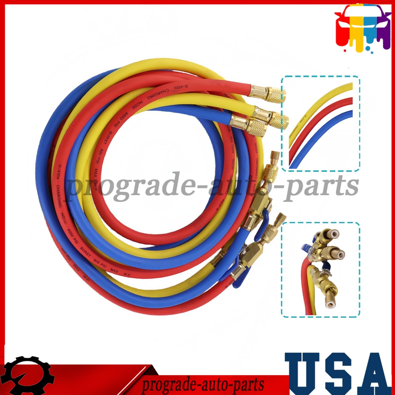 For Plus II 72″ Charging Hose Set 1/4″ Compact Ball Valve 3 Pack US STOCK