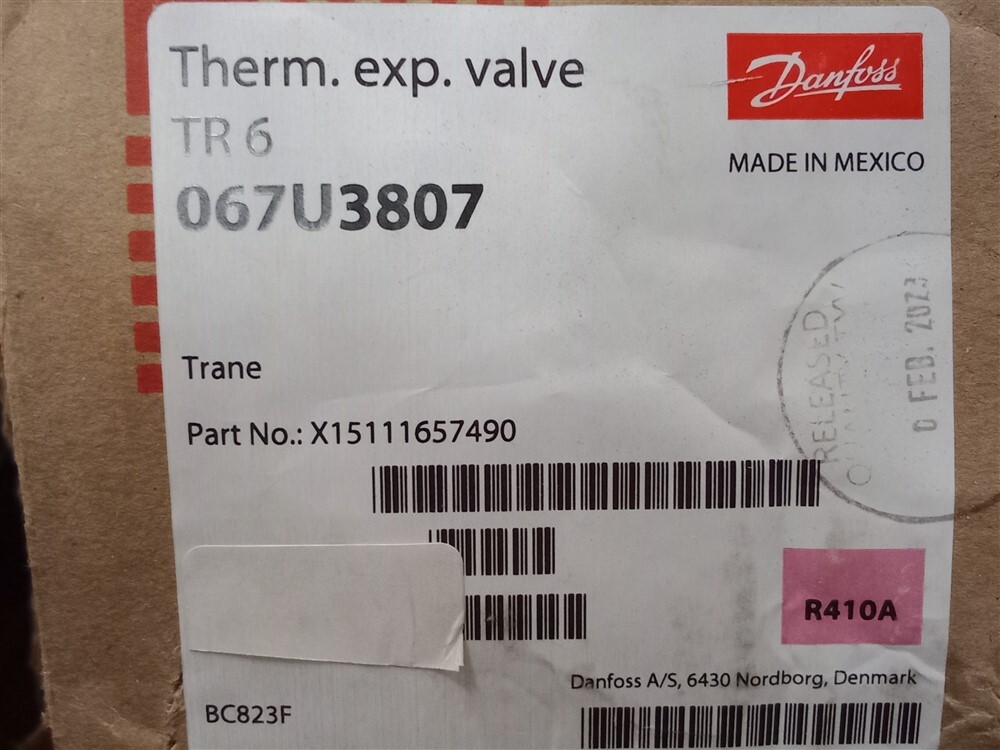 Danfoss 067U3807 Thermo. Expansion Valve TR 6 4.00 TR R410A Trane X15111657490