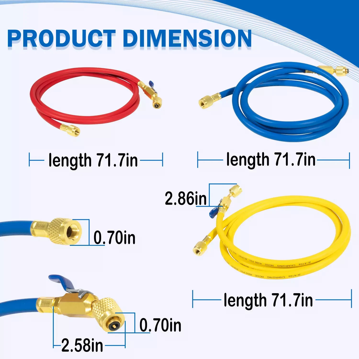 Yellow Jacket 29986 Plus II 1/4″ Charging Hose Set 72″ with Compact Ball Valve
