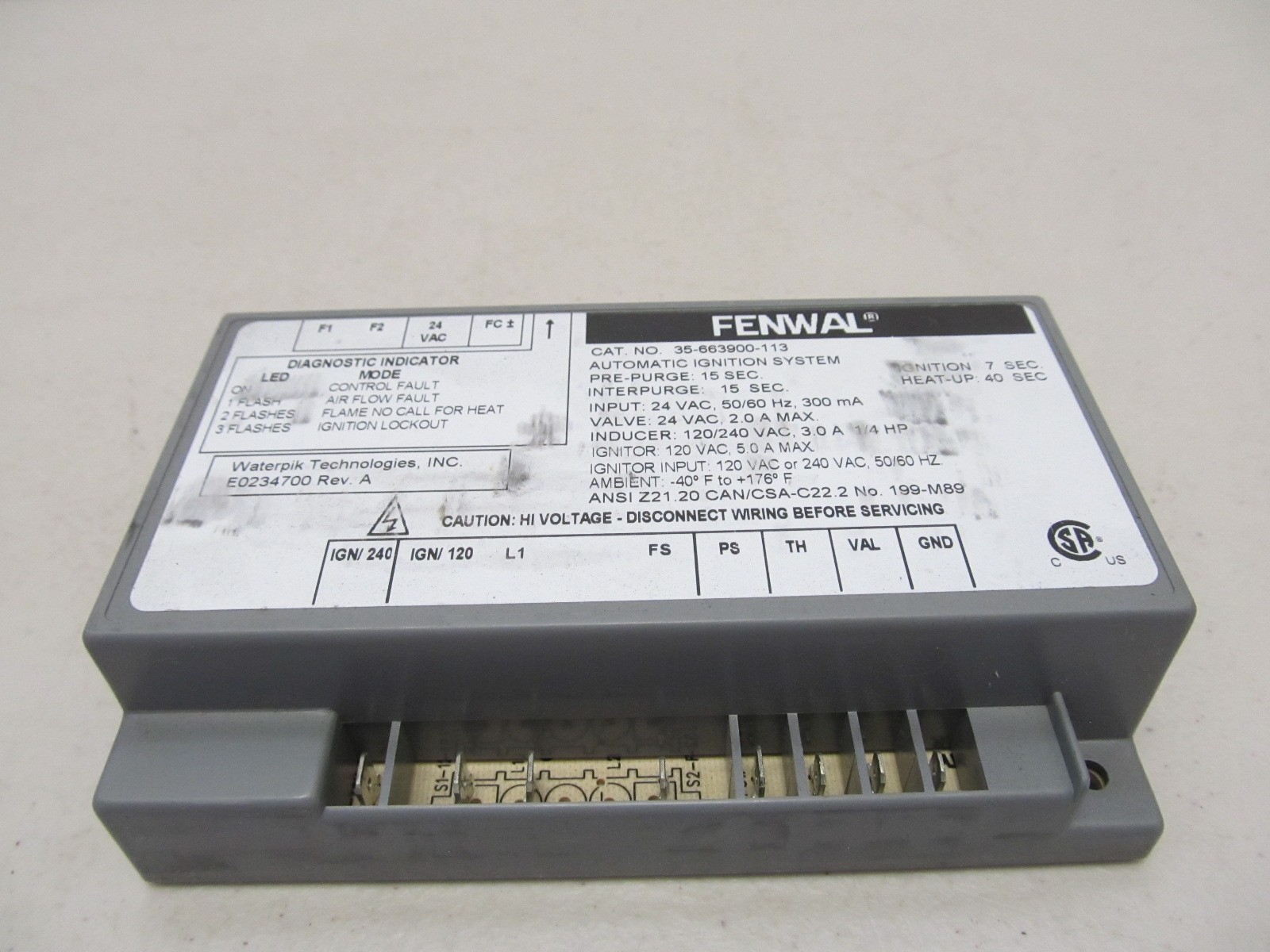 FENWAL 35-663900-113 Automatic Ignition System E0234700 New, Old Stk.