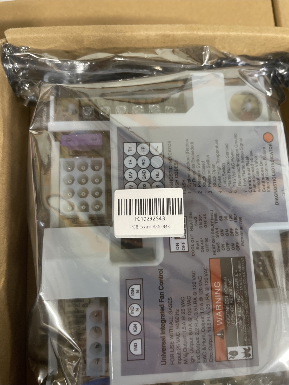 Universal Integrated Furnace Fan Control Board for White-Rodgers 50A55-843 B9
