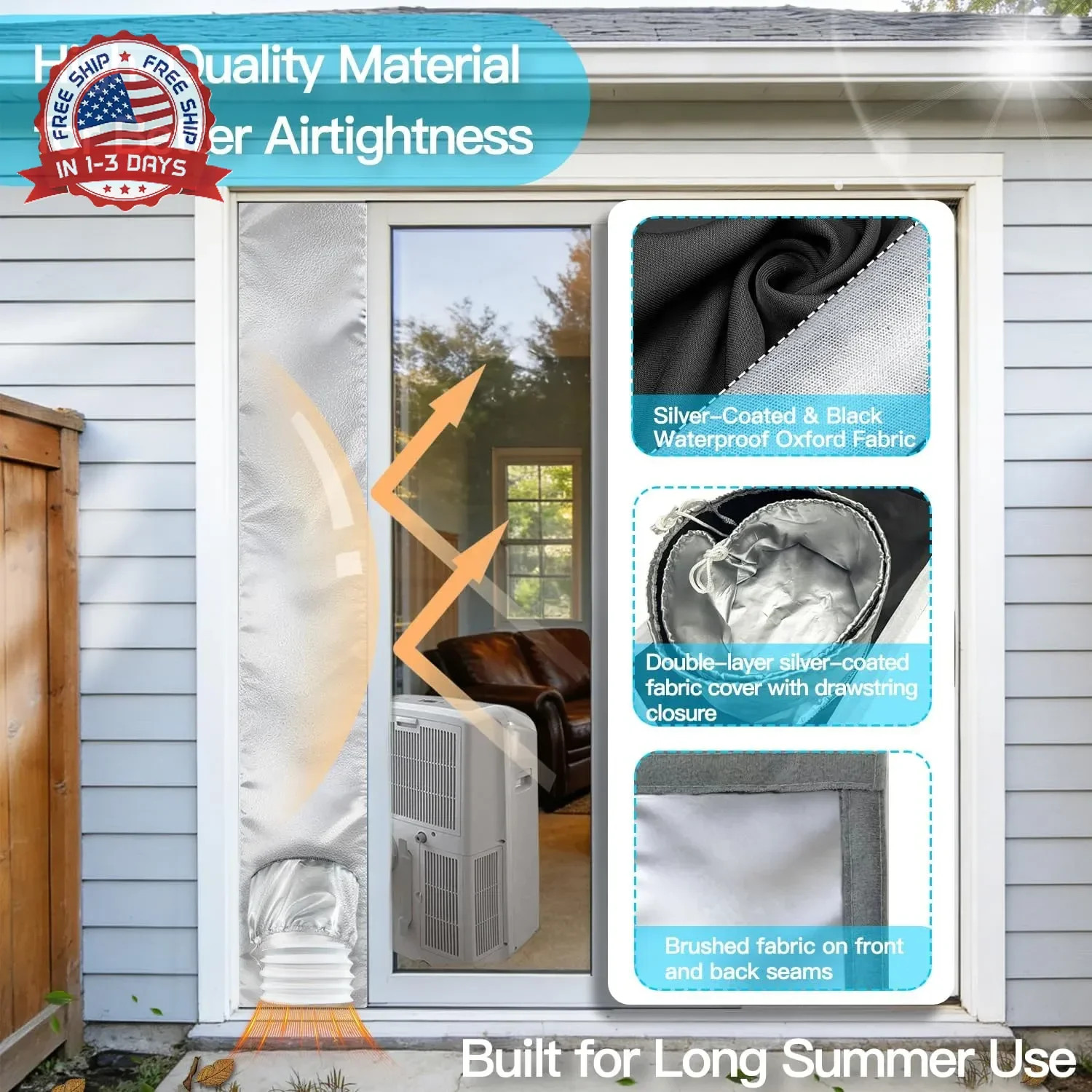 Sliding Door Air Conditioner Vent Kit,Adjustable Window Vent Seal Kit for Portab