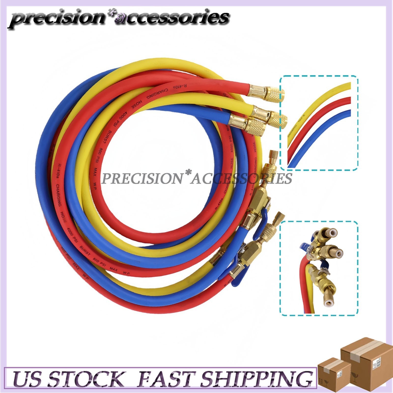 3Pack 29986 For R-410A Refrige Plus II 1/4″ Hose with Compact Ball Valve 72″
