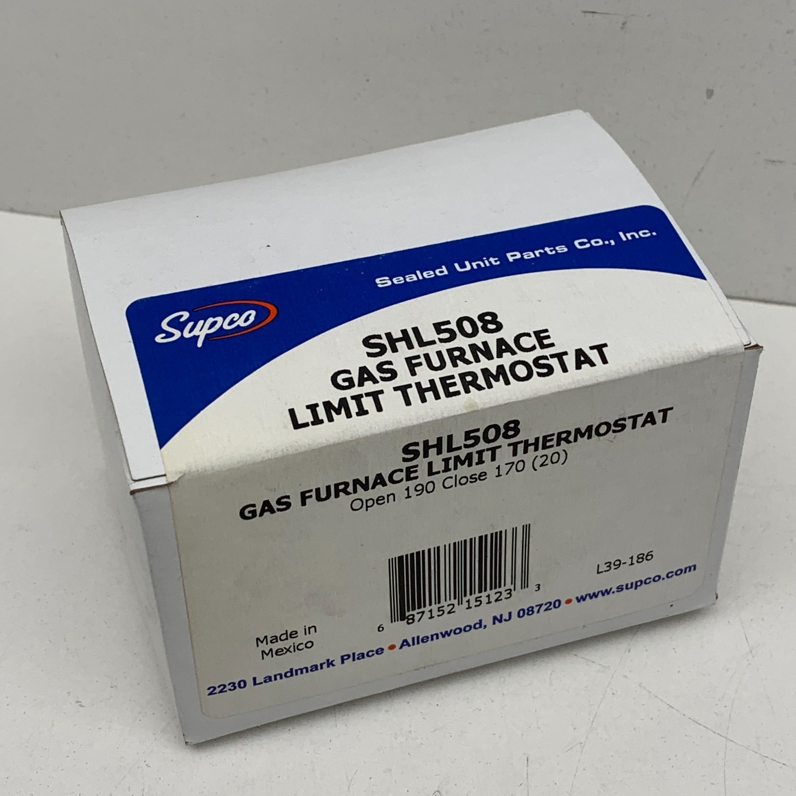 Supco SHL508 Gas Furnace Limit Thermostat Open 190°F, Close 170°F