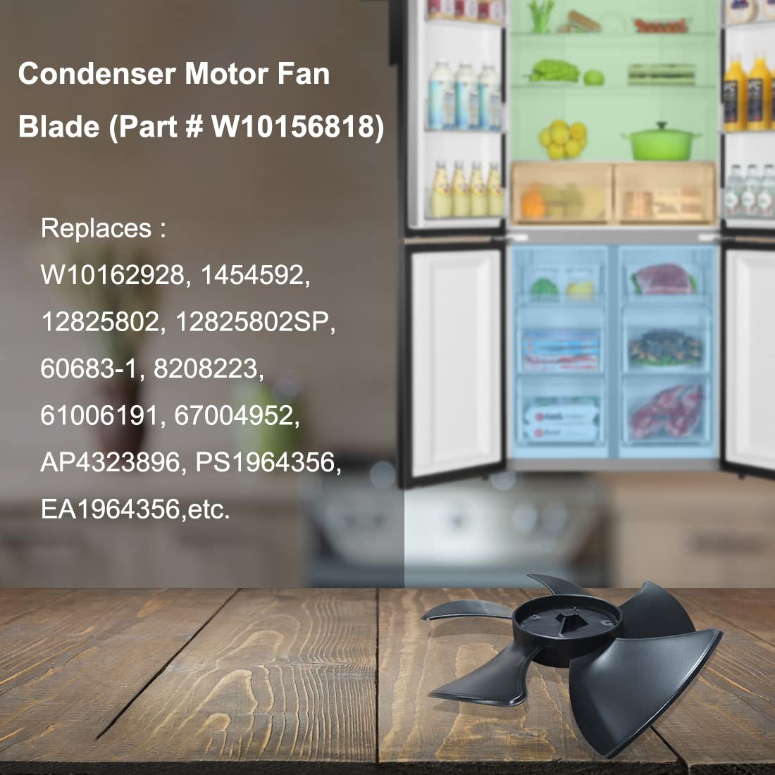 W10156818 Refrigerator Condenser Motor Fan Blade for Whirlpool Kenmore Black