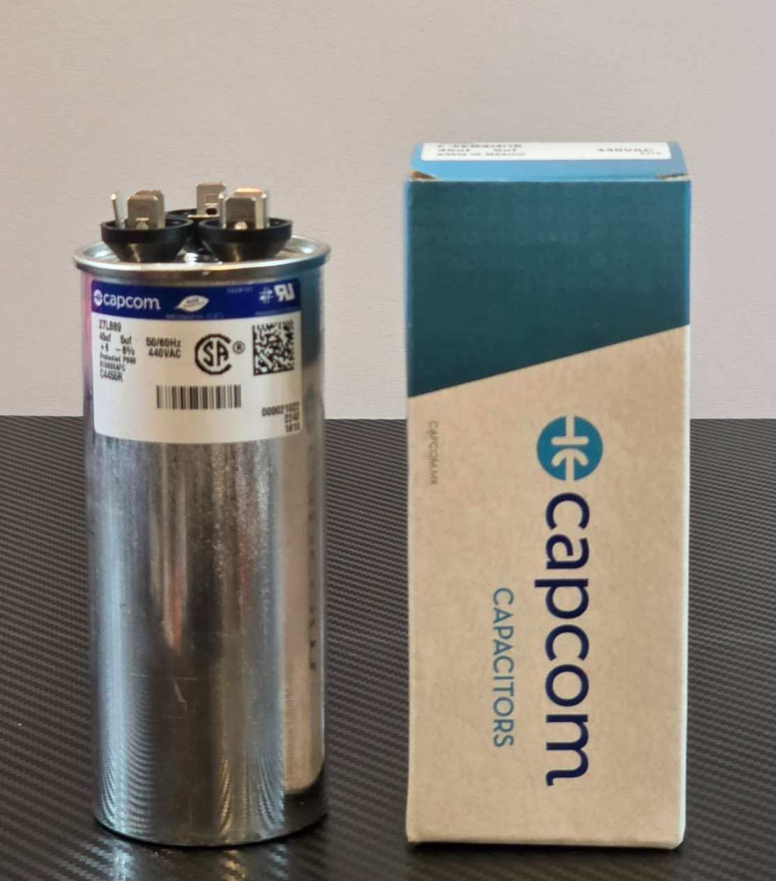 Capcom 45 + 5 UF MFD 440 VAC Replacement Round Run Capacitor # C4455R 27L889