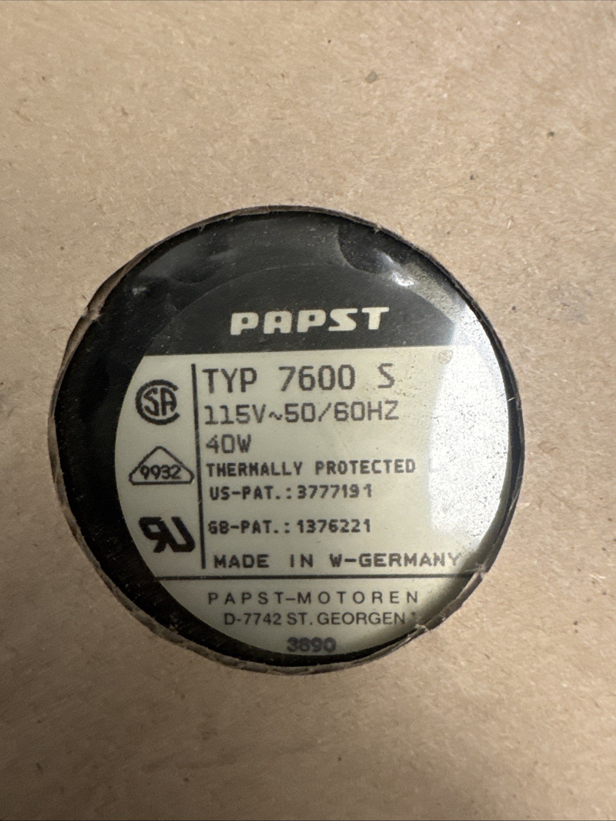 Papst TYP 7600S Thermally Protected Fan 40w 115v-ac