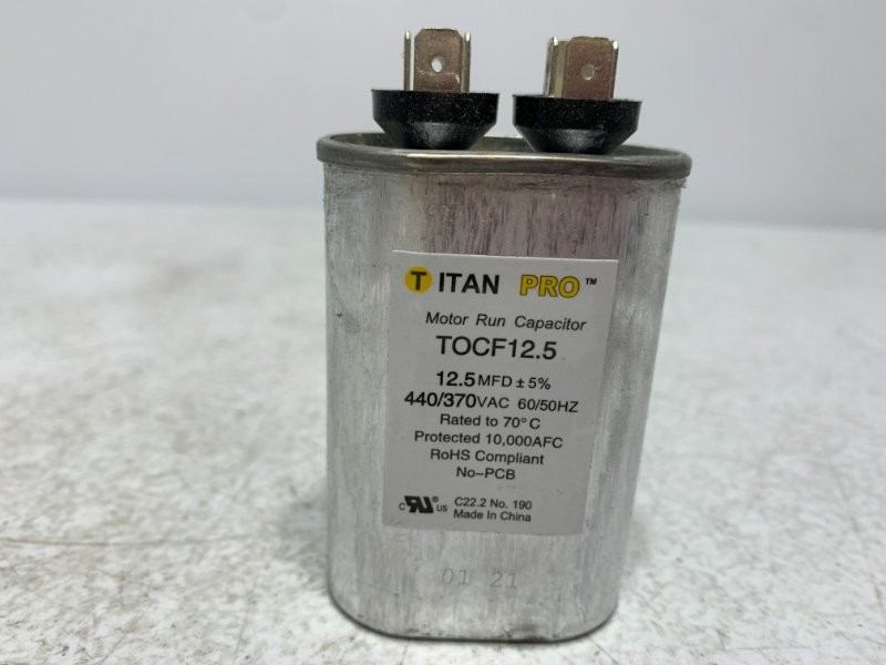 Titan Pro TOCF12.5 Motor Run Capacitor 12.5MFD 440/370VAC Oval