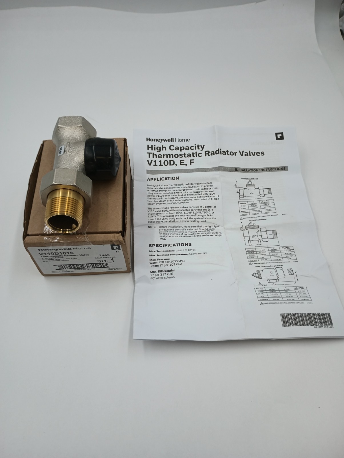 HONEYWELL V110D1016 THERMOSTATIC 1″ STRAIGHT VALVE FOR HIGH CAPACITY RADIATOR