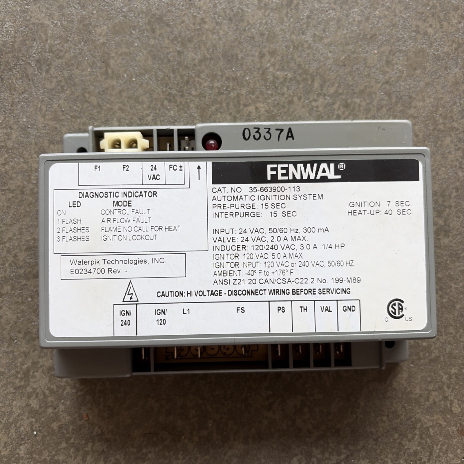 FENWAL 35-663900-113 Automatic Ignition System E0234700 New, Old Stk.