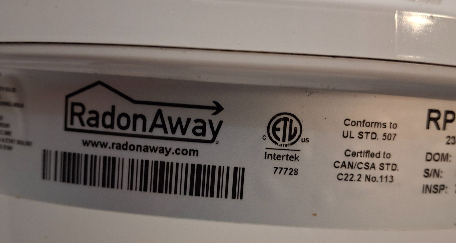RadonAway RP145C Radon Fan 4.5″ OD 23030-1 White 120V 150CFM *READ*