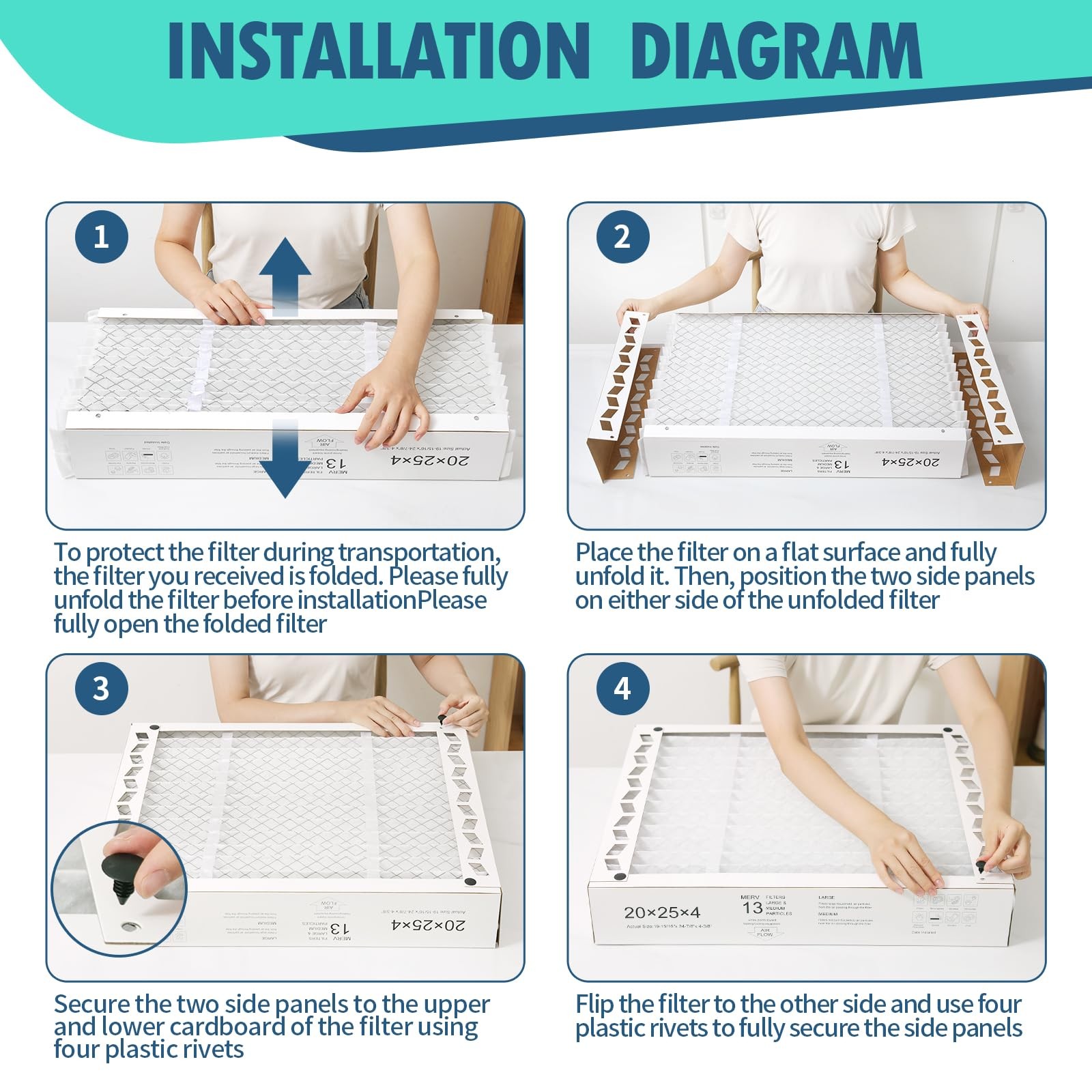 Derblue 2Pack 20X25X4 Ac Furnace Filter Replacement Merv 13 Compatible