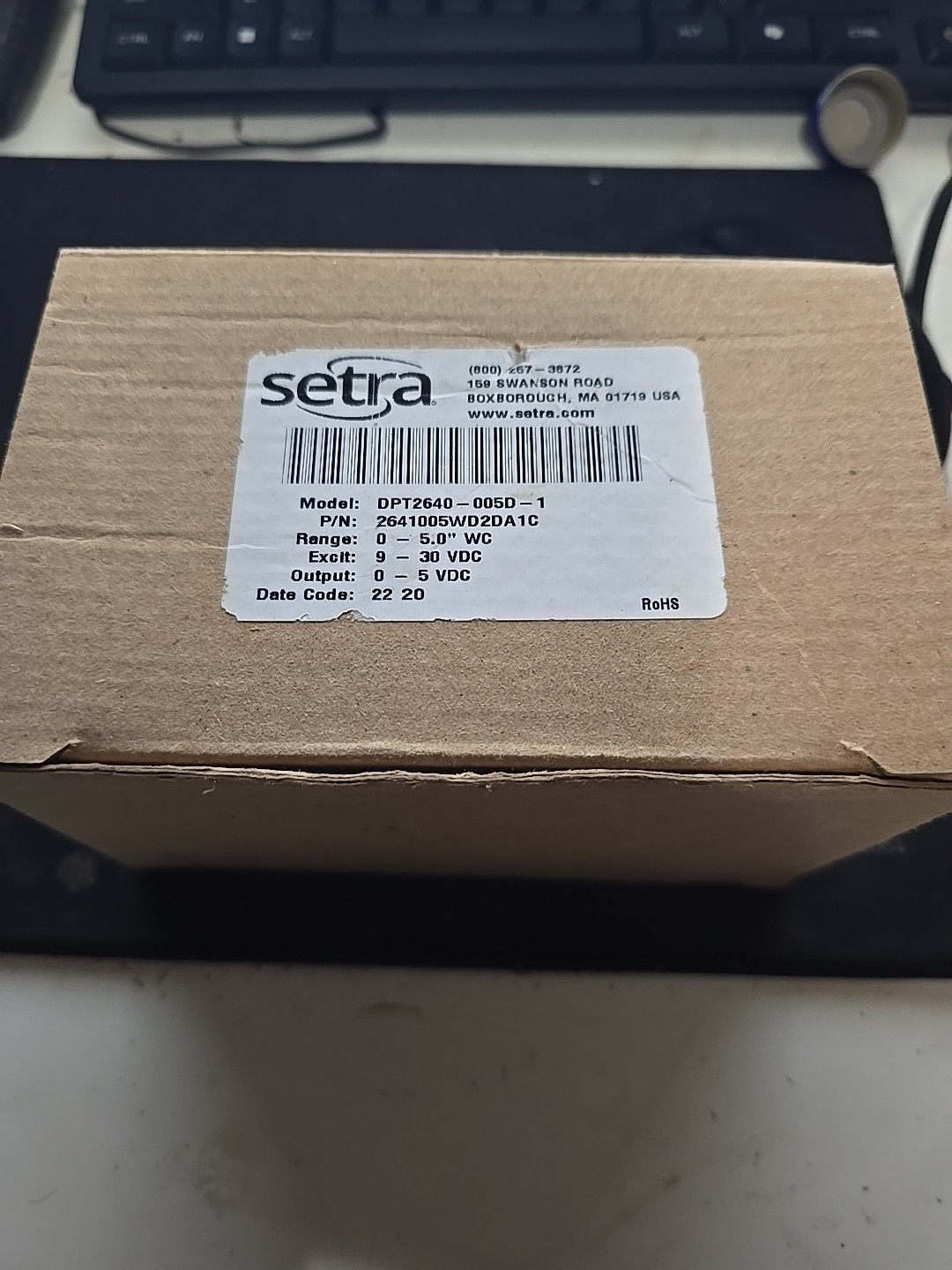 Setra DPT2640-005D Pressure Differential Sensor 2641005WD2DA1D 0-5.0″ WC New