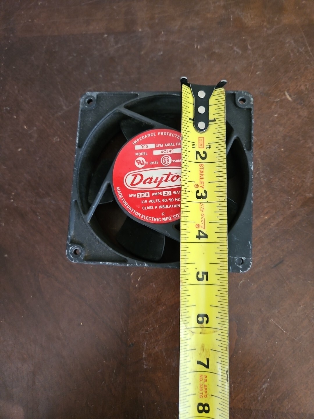 Dayton Axial Fan 4C549 15W .20 Amps 15 Watts 115V 60/50 Hz 3000 RPM USA-Made