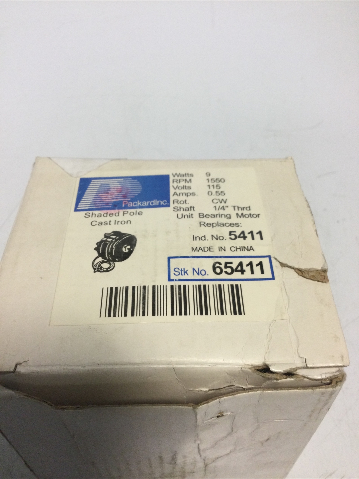 NEW, PACKARD, 65411, UNIT BEARING MOTOR, 9 WATT, 115V, 1550RPM, .55A. (1D-1)