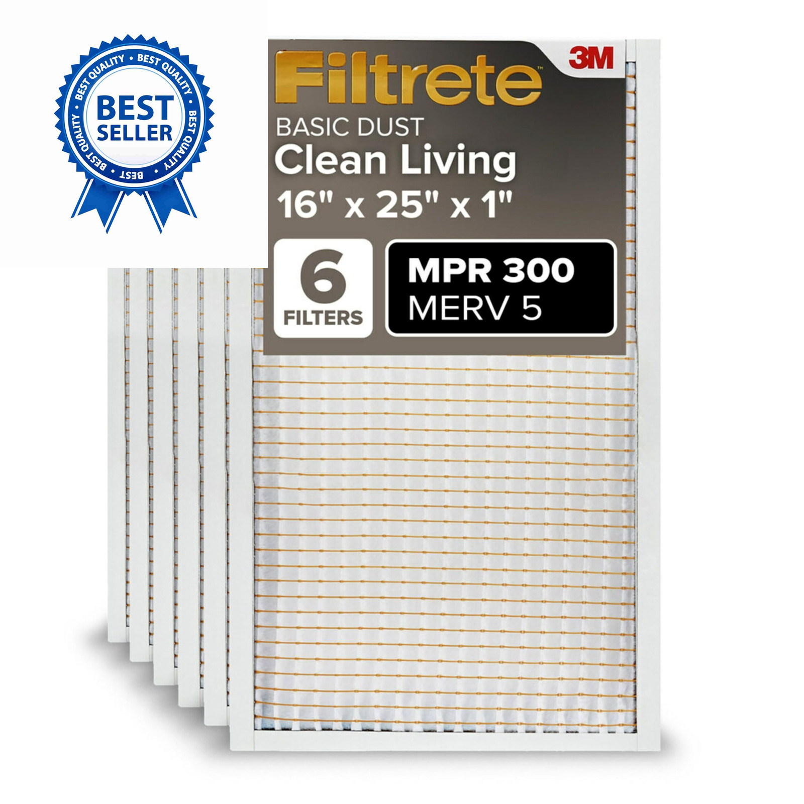 Filtrete 16x25x1 Air Filter MERV 5, 6-Pack AC Furnace HVAC 16x25x1, White