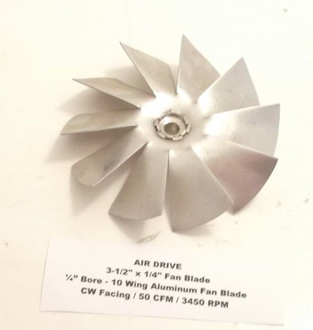 AIR DRIVE 3-1/2″ x 1/4″ Fan Blade – 10 Wing Aluminum Fan Blade – 1/4″ Bore – CW